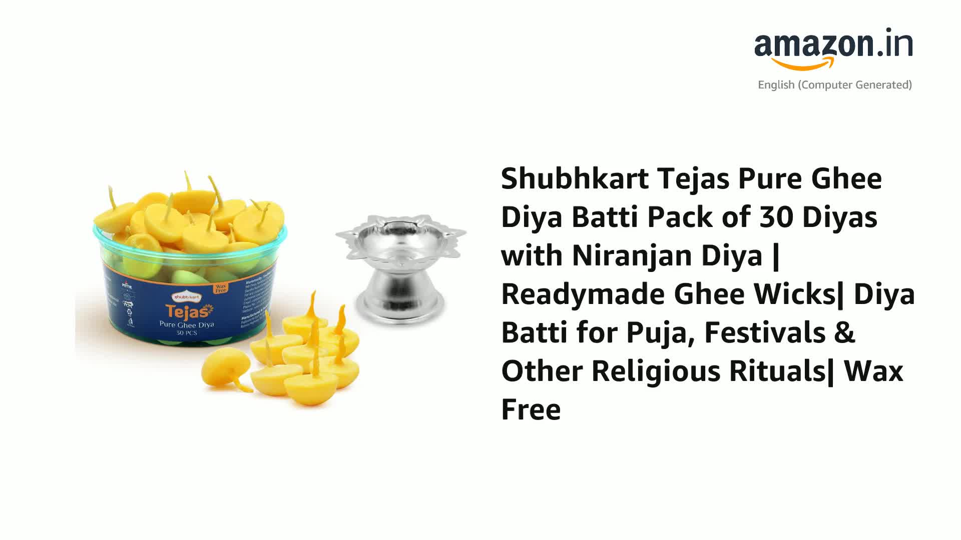 Buy Shubhkart Tejas Pure Ghee Diya Batti Pack of 30 Diyas with