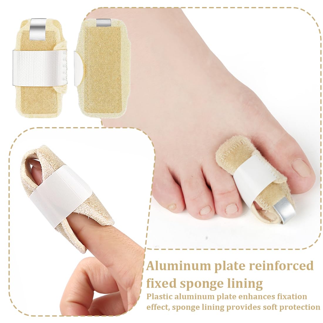 2Pcs Férula para Dedo en Martillo, Corrector Dedos del Pie, Soporte de Puntera Ajustable en Forma de U, Enderezador de Dedos de Los Pies, Para Fracturas de Dedos de Los Pies, Esguince, Martillo(Beige)