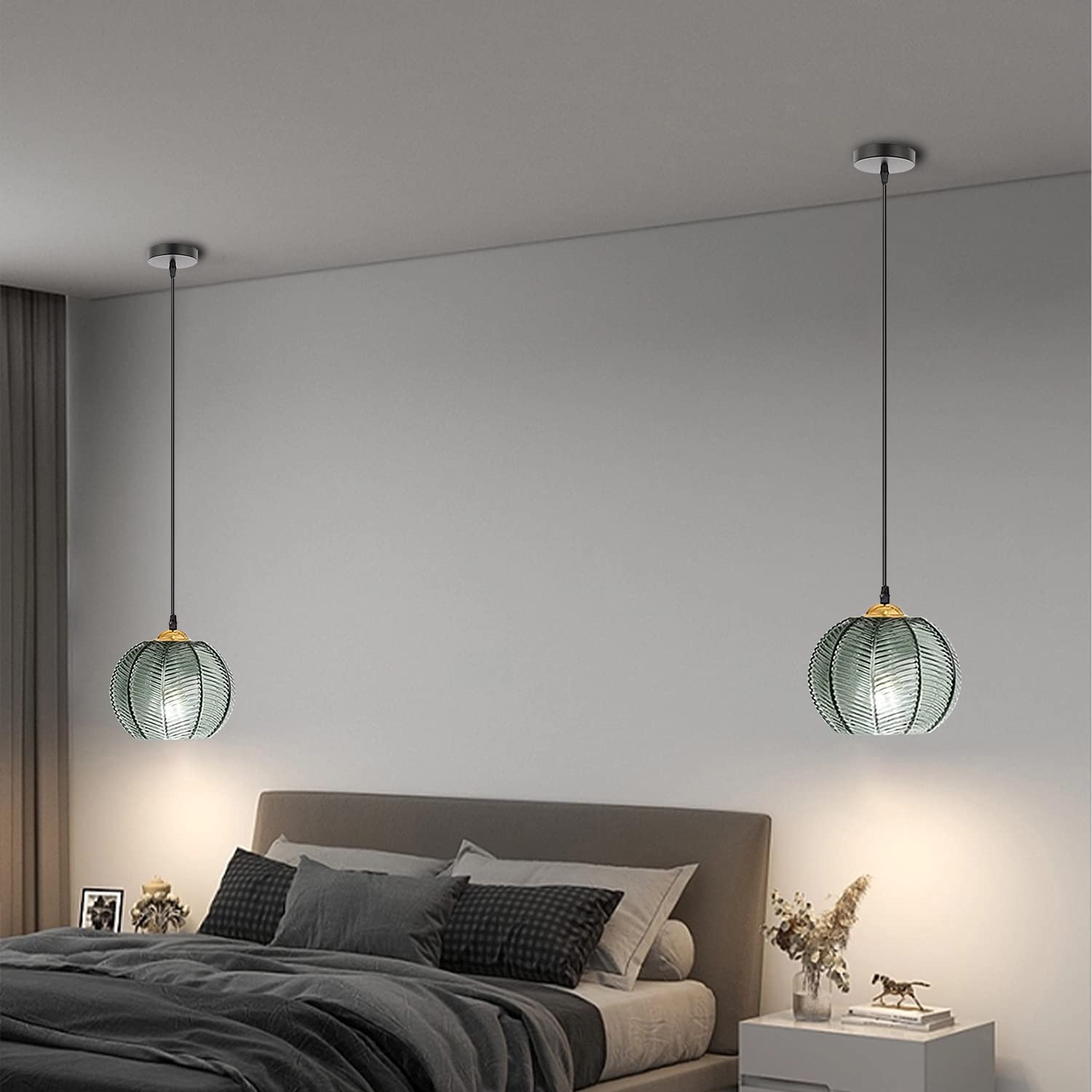 Genérico Lámpara Colte De Cristal De Estilo Industrial, Cable Ajustable, Casquillo E27, Pantalla Gruesa con Luz Suave, Ideal para Salón Y Dormitorio (One)