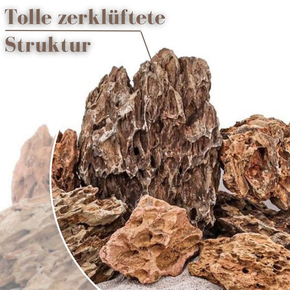AquaOne Aquarium Steine Drachensteine 10kg Mix I Natursteine Dragon Größe S bis XL I Aquascaping Gestein I Felsen Dekoration I Pagode Rückwand braun