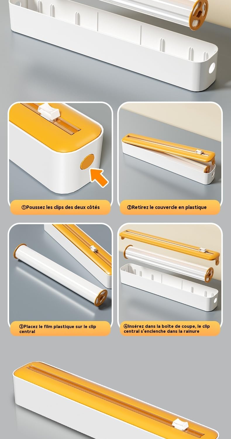 Distributeur de film alimentaire,boîte de rangement avec coupe-film alimentaire,distributeur de papier aluminium et film alimentaire avec coupe-film,pour la cuisine (3 pcs) (Version Aimantée)