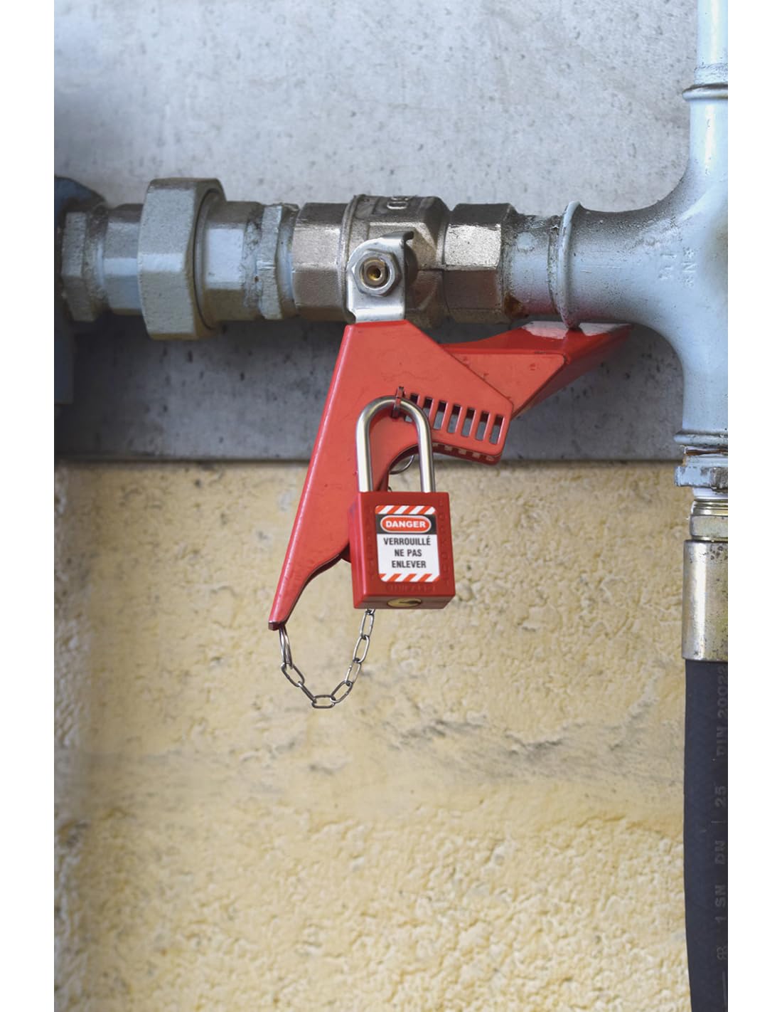 THIRARD - Consignation de Vanne 1/4 Tour - Corps en Acier Peint - Résistance Thermique - Verrouillage Par Cadenas - Compatibilité avec Vannes 1/4 de Tour - Plat Ajustable - Rouge