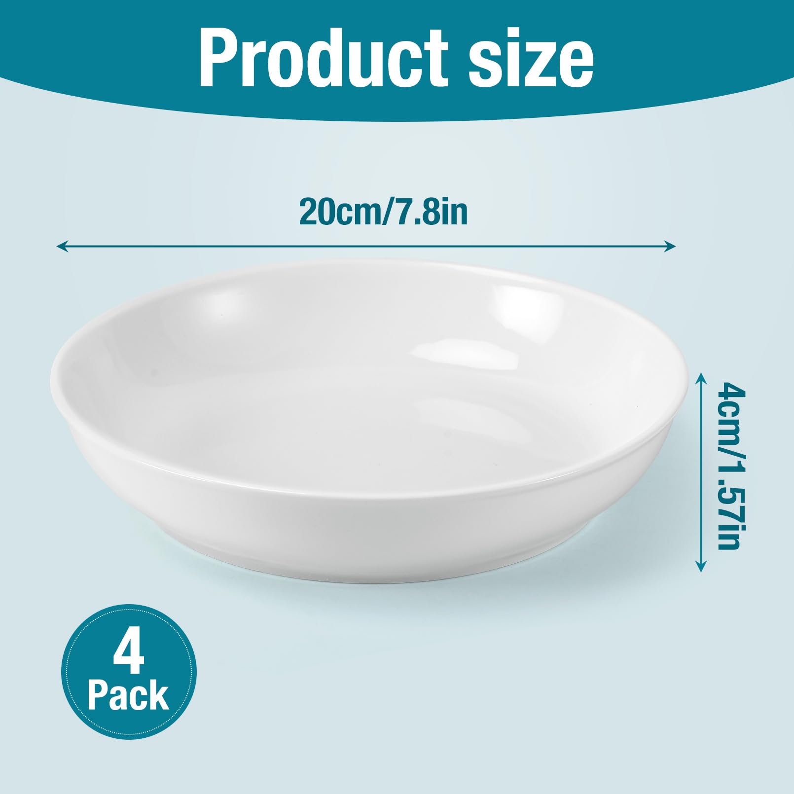 Jeffbaubl 4 piatti fondi in porcellana, ciotole per insalata bianche, per pasta spaghetti e zuppa, set di piatti per pasta, adatti al microonde e alla lavastoviglie (20 cm)