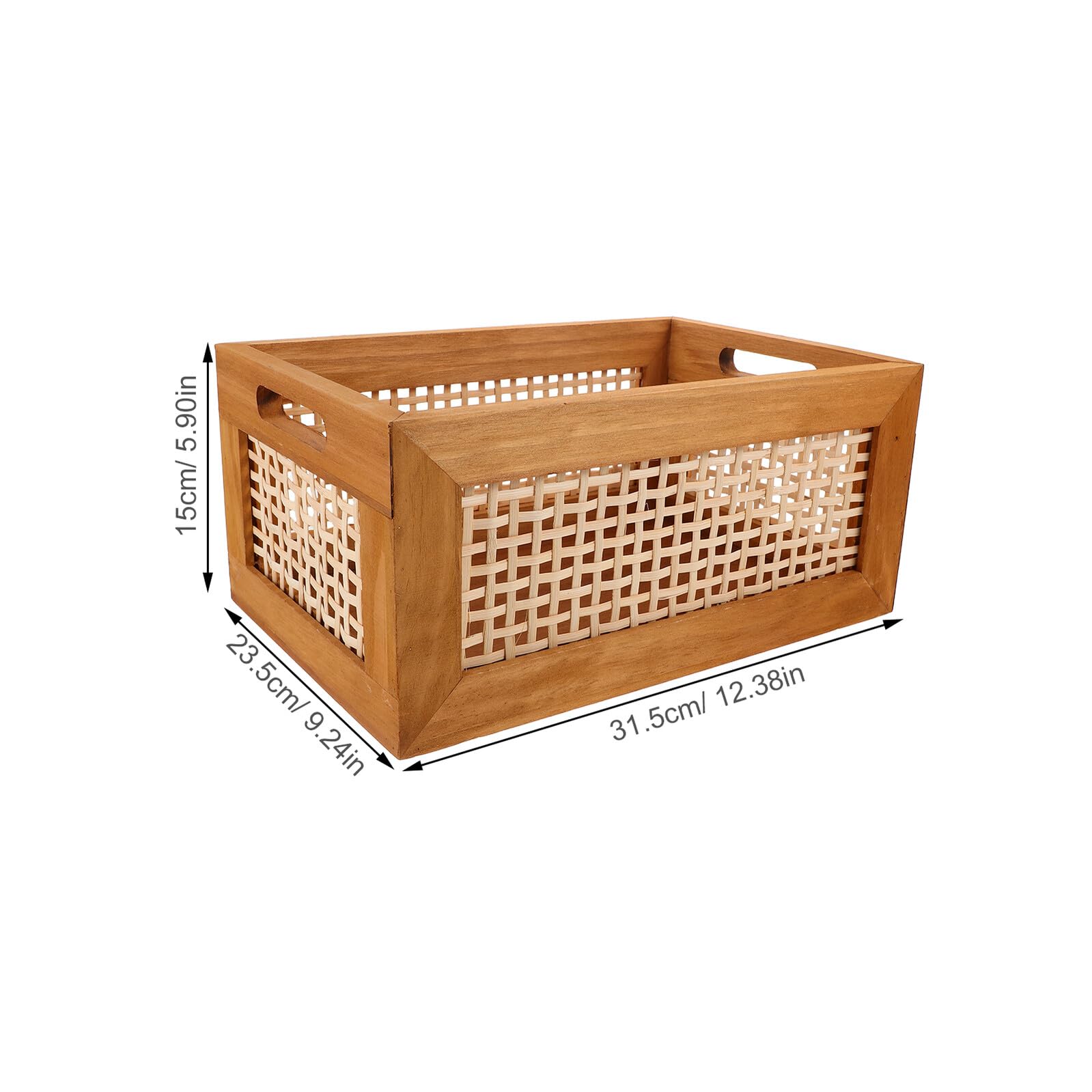 Cesta Rústica de Madera Rectangular para Almacenamiento y Decoración | Bambú Tejido, Asas Integradas, Color Caqui, Uso en Encimera y Oficina, Apta para Libros y Material