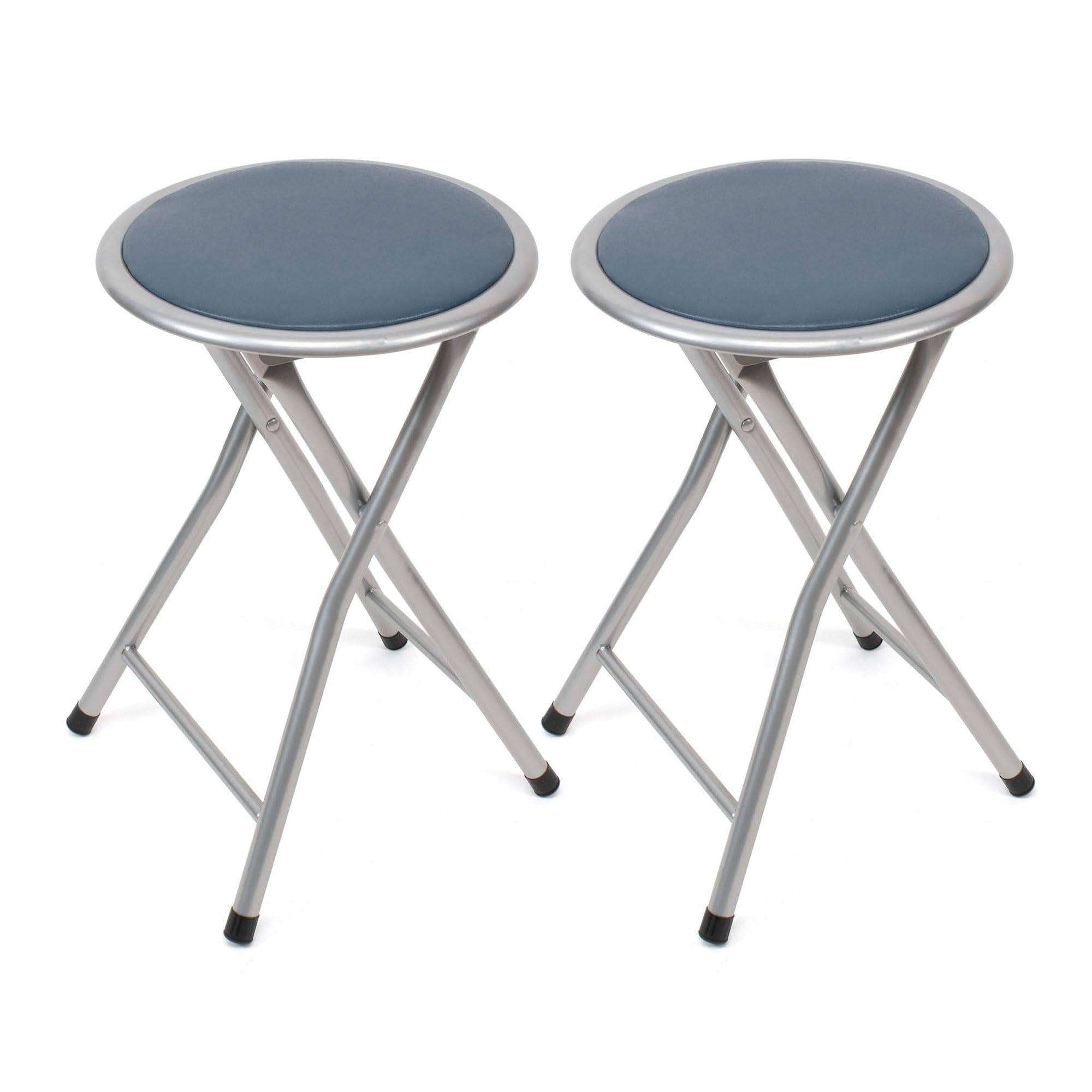 THE SECRET HOME - Pack de 2 Taburetes Plegables de Aluminio - Silla de Metal y Asiento Acolchado - Ideal para Cocina, Terraza, Cámping, Oficina - Diámetro 30 x Alto 45 cm (Gris)