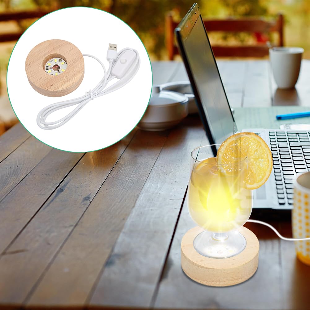 Lot 4 Socles LED En Bois 7 Couleurs - Base Éclairée USB Pour Plaques Acryliques