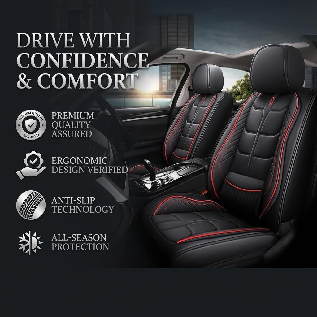 Car Seat Covers Custom Fit for Ford F-150 2003-2025 for Pickup Trucks | Universal Split Bench Design | 5-Seat Full Set,Black Red