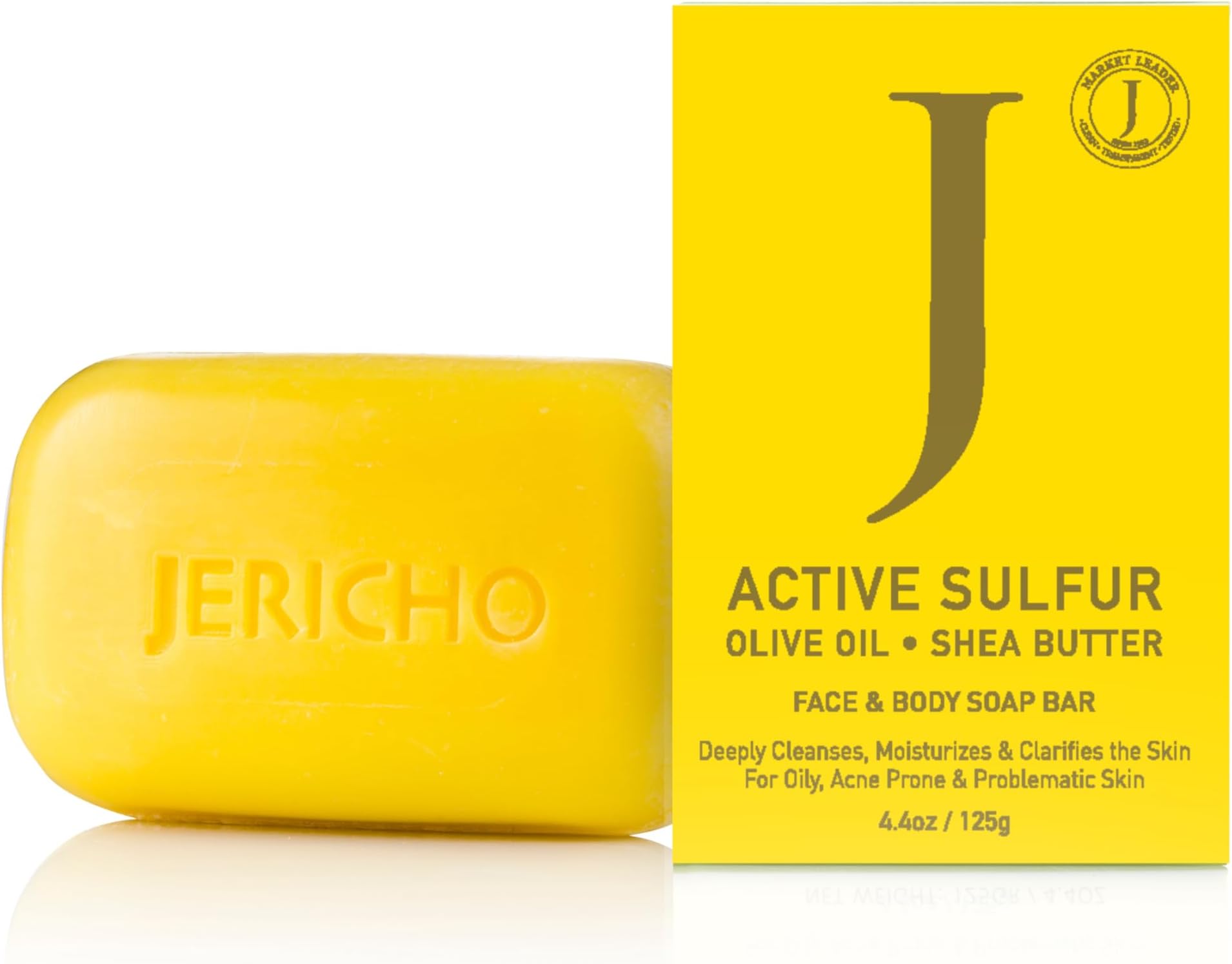 Dead Sea Sulfur Soap with Olive Oil – Helps with Acne, Psoriasis, Eczema & Blackheads – For Oily to Normal Skin – Vegan Face & Body Bar for Men & Women, 4.4 Oz / 125 g (Pack of 1)