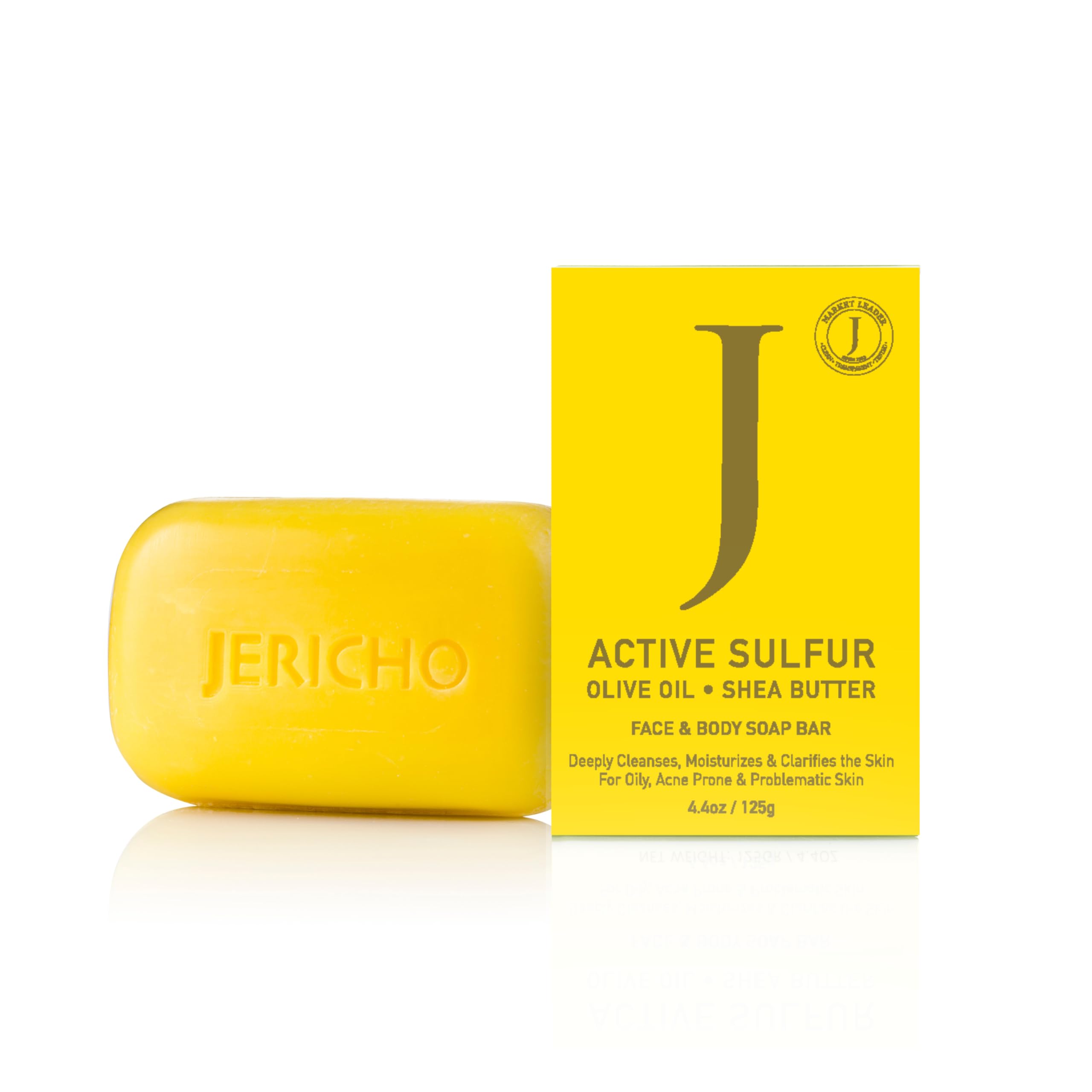 Jericho Dead Sea Sulfur Soap with Olive Oil – Helps with Acne, Psoriasis, Eczema & Blackheads – For Oily to Normal Skin – Vegan Face & Body Bar for Men & Women, 4.4 Oz / 125 g (Pack of 1)