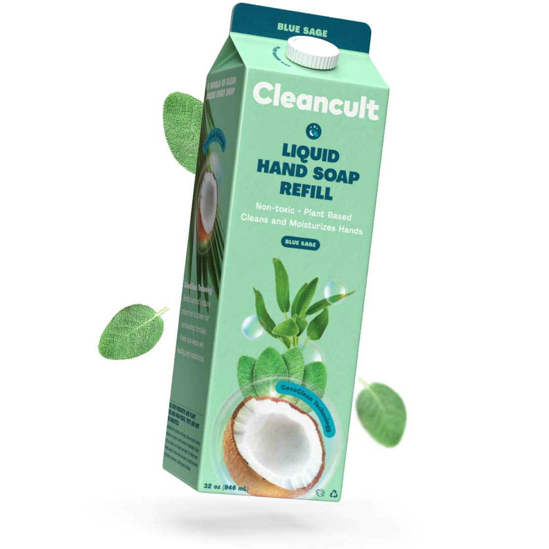Cleancult Liquid Hand Soap Refill, Blue Sage, 32oz, 1 Pack - Coconut-Derived Hand Soap that Nourishes & Moisturizes - Liquid Soap Made with Aloe - Paraben & Phthalate Free