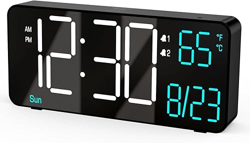 KOSUMOSU Relojes despertadores para sala de estar, reloj digital pequeño de 6.7 pulgadas para dormitorio, atenuación automática, fecha, día de la