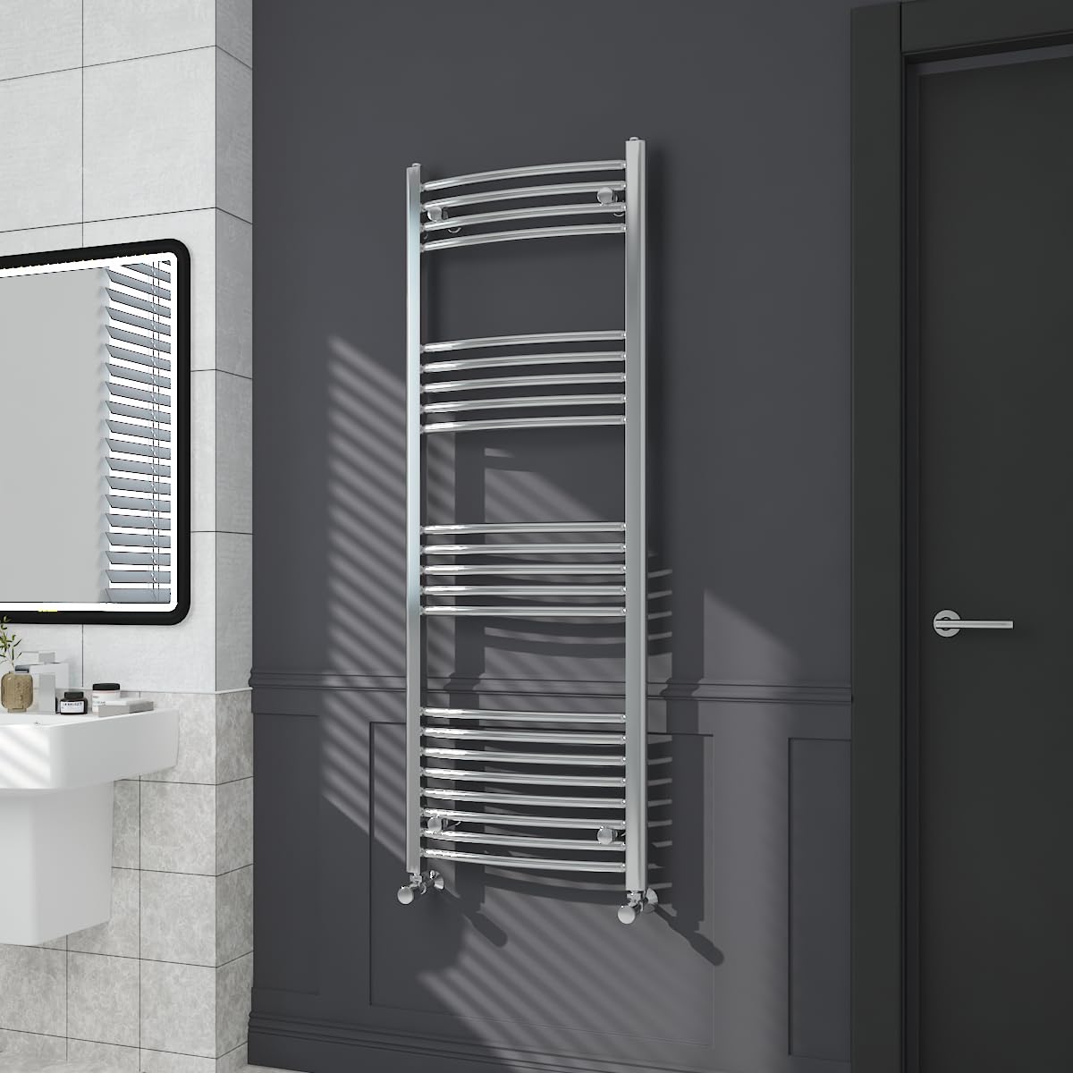 Warmehaus Contemporary Curved Bathroom Heated Towel Rail Radiator Rad 1400 x 500mm - Chrome