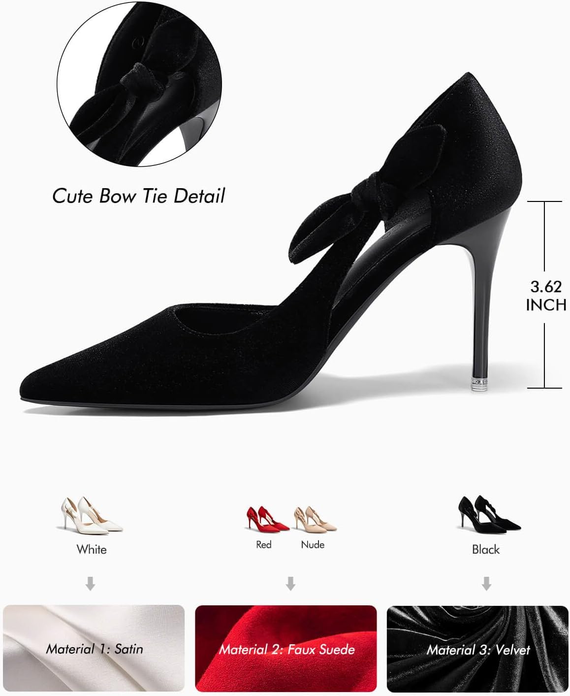 Coutgo Womens Stiletto High Heels Closed Pointed Toe Bow Pumps D'Orsay Wedding Bride Dress Shoes - Image 3