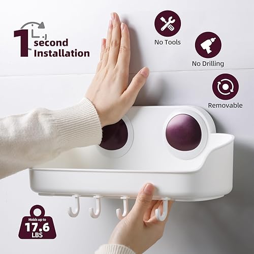 Miniatura 3 de Juego de 6 unidades de ventosa para ducha, estante de ducha, taza para cepillo de dientes, jabonera, ganchos de succión, instalación en un segundo,