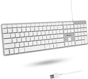 Macally Backlit Wired Keyboard for Mac | Compatible Apple Keyboard with Numeric Keypad | Comfortable All Day Typing, Compatible on MacBook Pro/Air, iMac, Mac mini/Pro - Silver