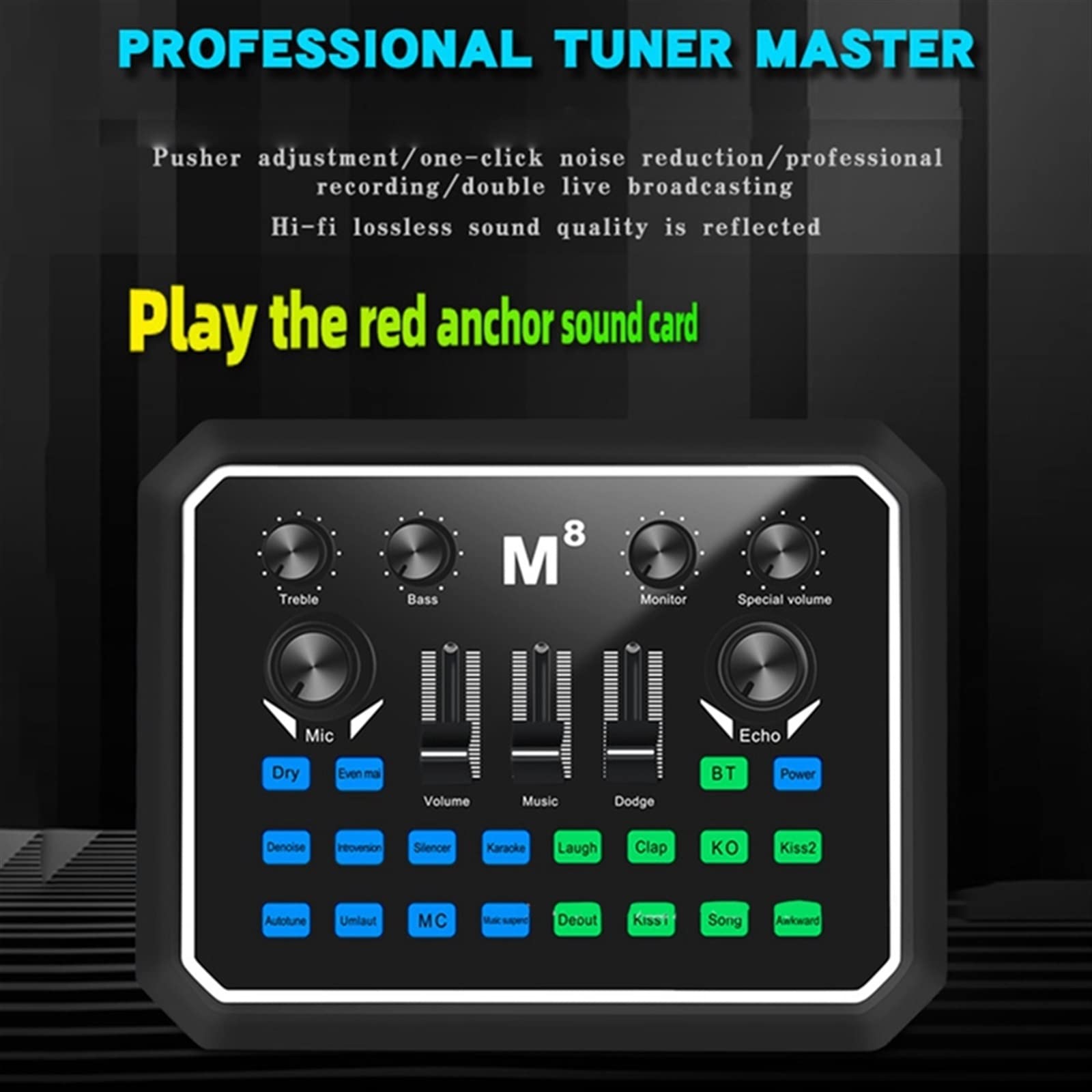 Professioneller Audiomixer, M8-Soundkarte, Digitale Soundkarte, Live-Mixer, Mikrofonmixer ist für die Aufnahme von K-Songs und Live-Gesang geeignet
