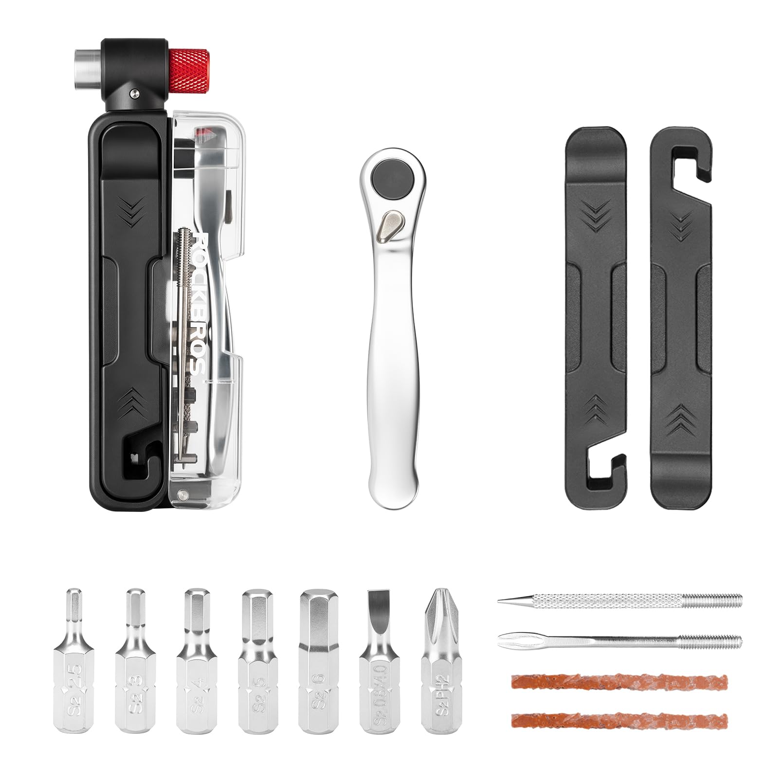 ROCKBROS Bike Tool Kit Portable 7 Magnetic Bits Ratchet Wrench Tire Levers | CO2 Inflator…