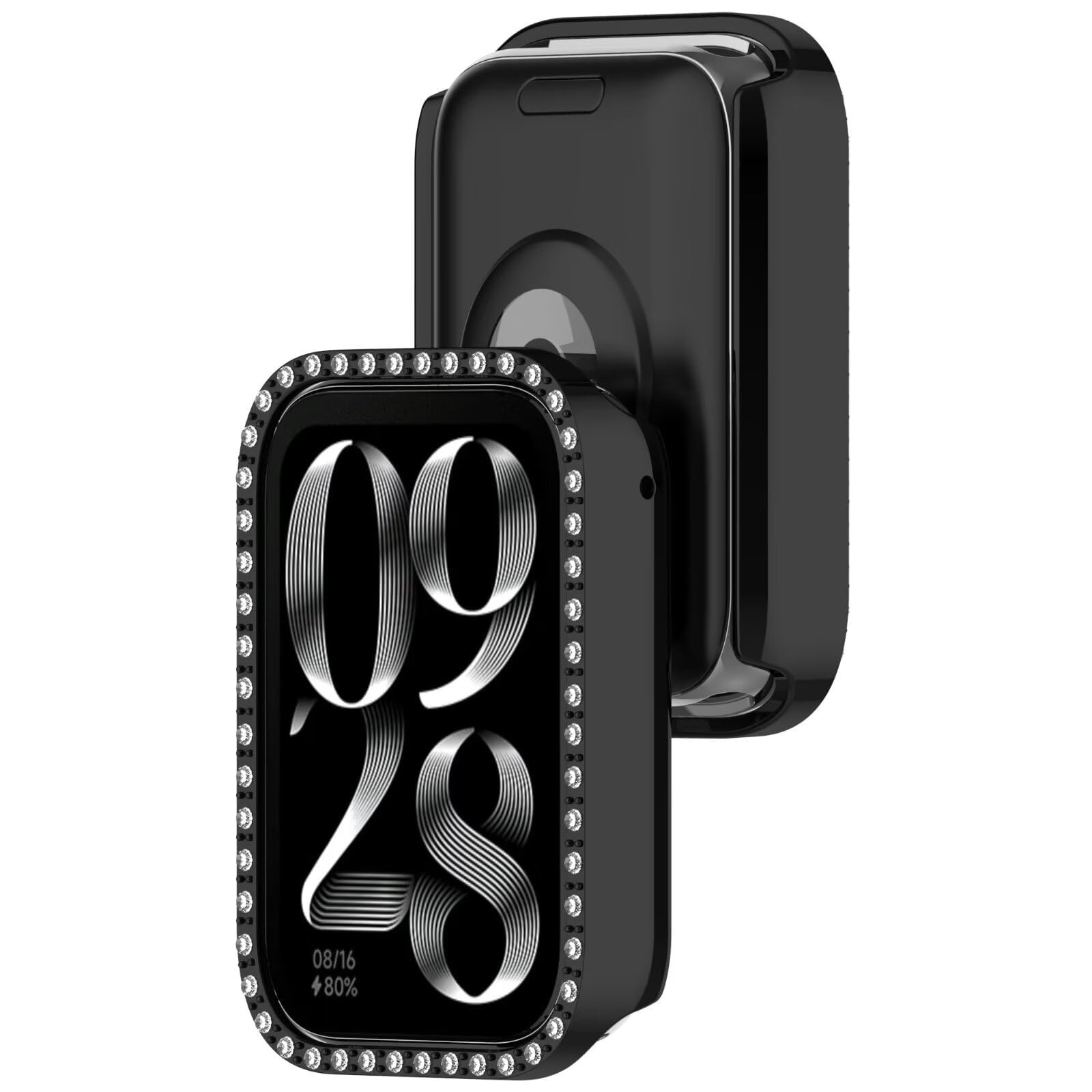 Dl3 Mobilak Bling Case Without screen protector for Xiaomi Smart Band 8 Pro, Hard PC Frame Case, Crystal Diamonds Bumper Cover for Women Girls, Slim Protective Cover for Xiaomi Mi Band 8 Pro (Black)