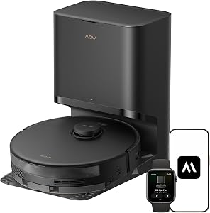 Aspirateur et nettoyeur robot Mova E30 Pro Plus avec base d'auto-vidage, aspiration puissante de 19000Pa, sac à poussière de 5L capacité de 90 jours, DuoBrush anti-enchevêtrement, nettoyage extensif avec brosse latérale