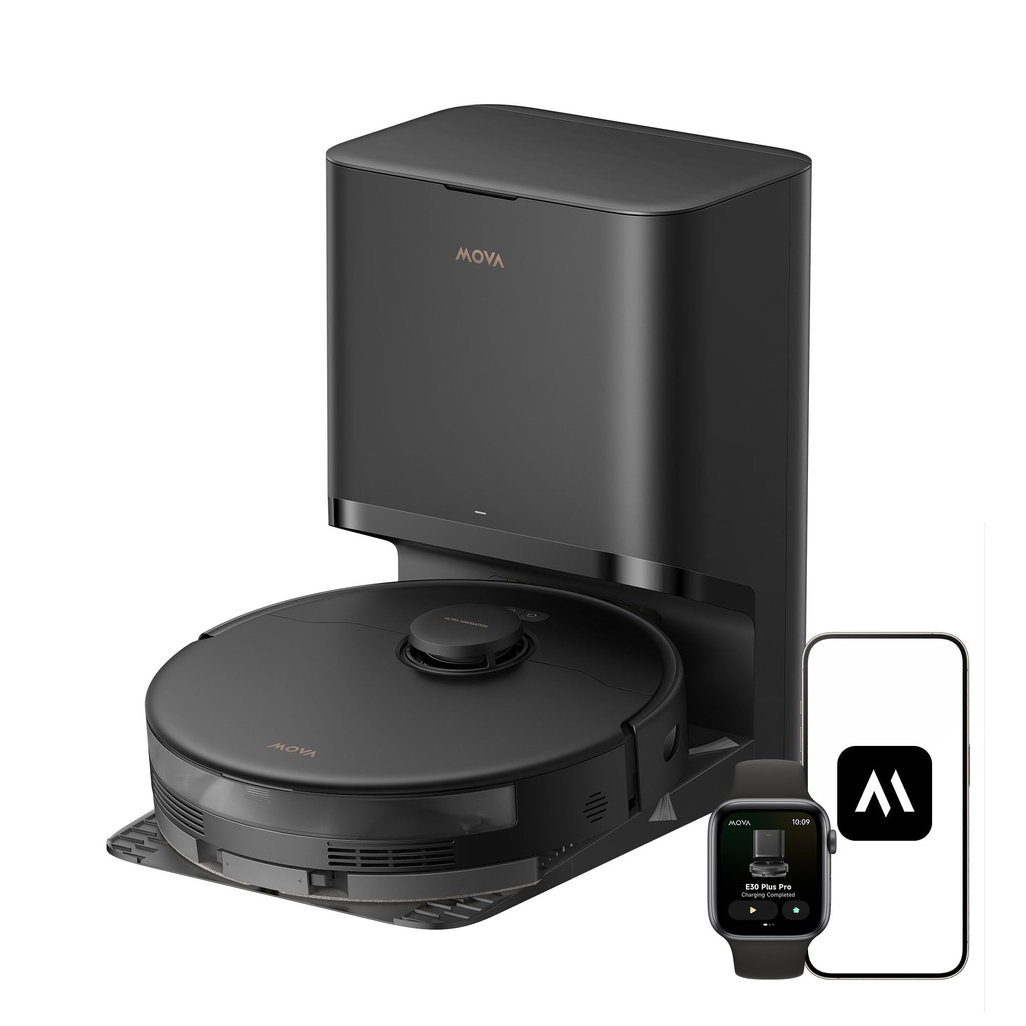 Mova E30 Pro Plus Robot Vacuum, 19000Pa Suction, DuoRoller Brush Anti-Tangle, Self-Emptying 90-Day Hands-Free, Extendable Side Brush for Edge Cleaning, App & Voice Control