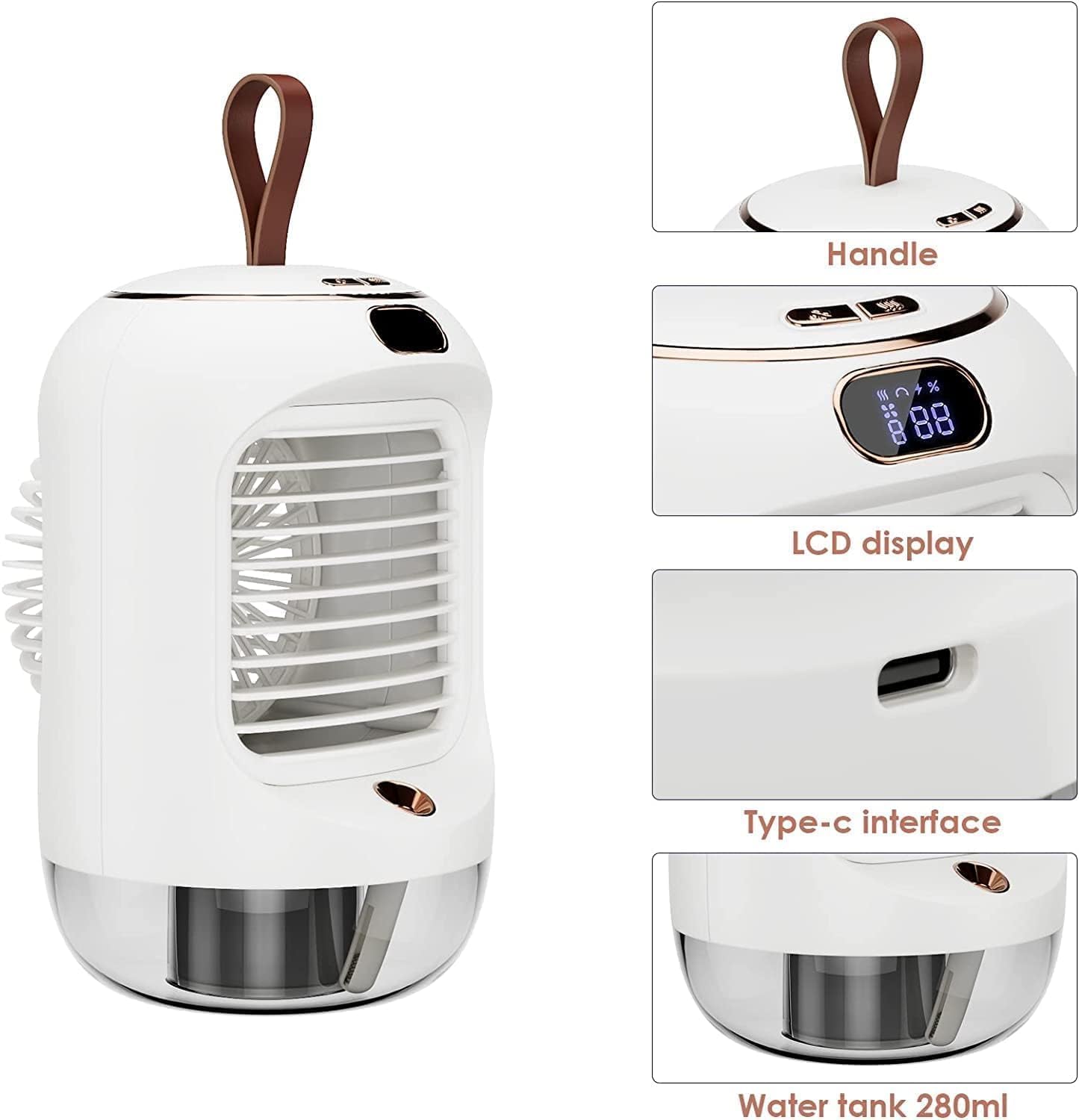 Aire acondicionado portátil giratorio, multifuncional USB Mini Air Cooler con 3 velocidades, luz nocturna, oscilante de 180°, portátil, enfriador de aire personal para habitaciones, oficinas