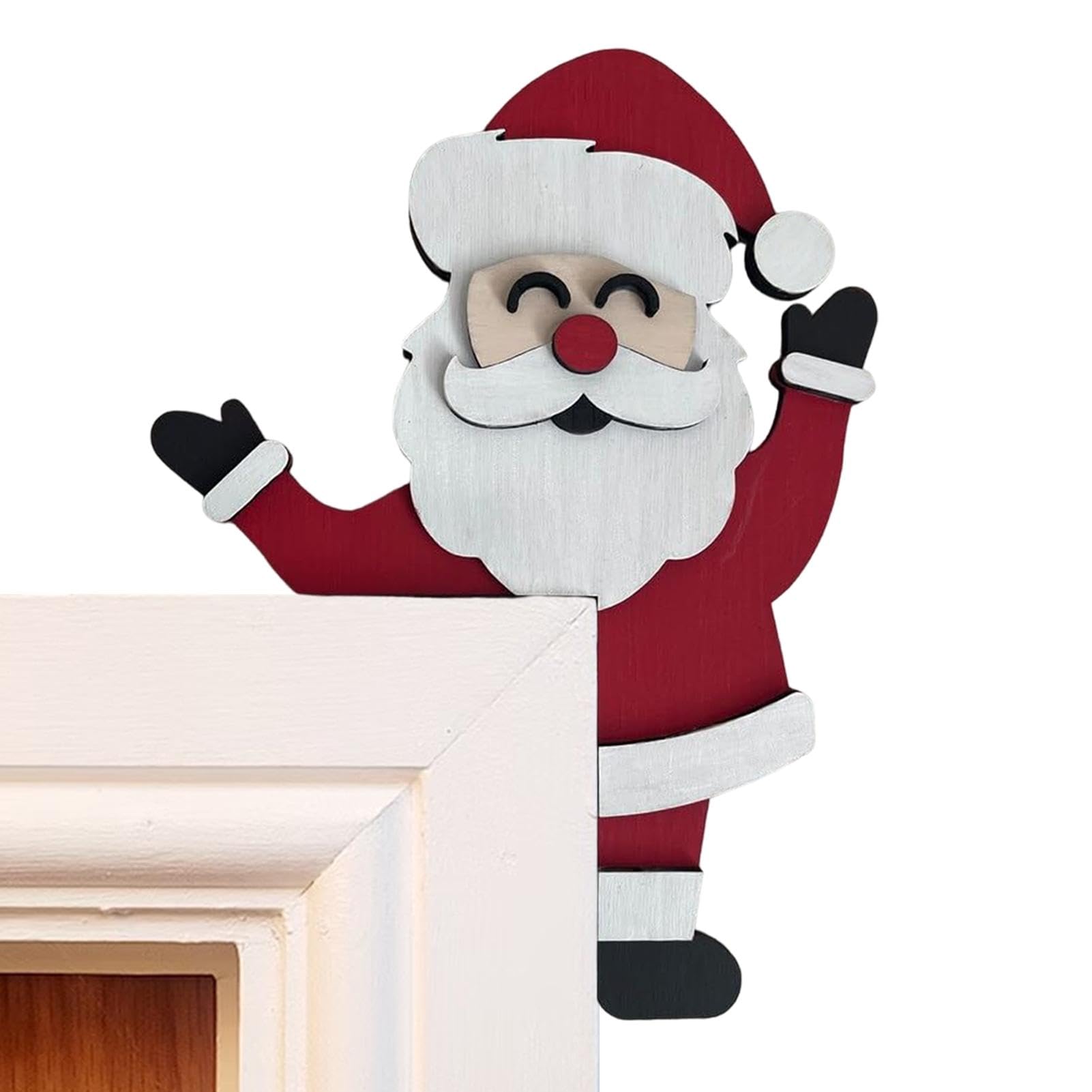 Décoration De Porte De Noël En Bois - Double Face Père Noël + Renne, Avec Autocollants Ronds