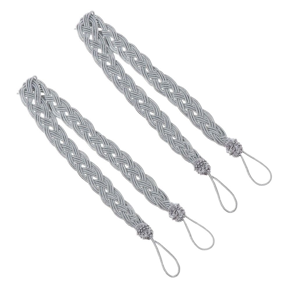 2PCS Braided Satin Rope Curtain Tie Backs Tiebacks Holdbacks Voile Strap(Grey)
