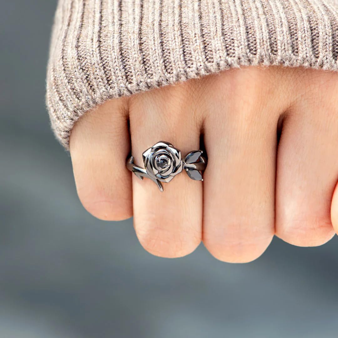 Strong As F*ck Black Rose Self-Love Ring, Burned And Survived Self Love Ring, Dainty Blooming From Darkness Black Rose Rings, Inspirational Jewelry Gifts For Women - Image 3