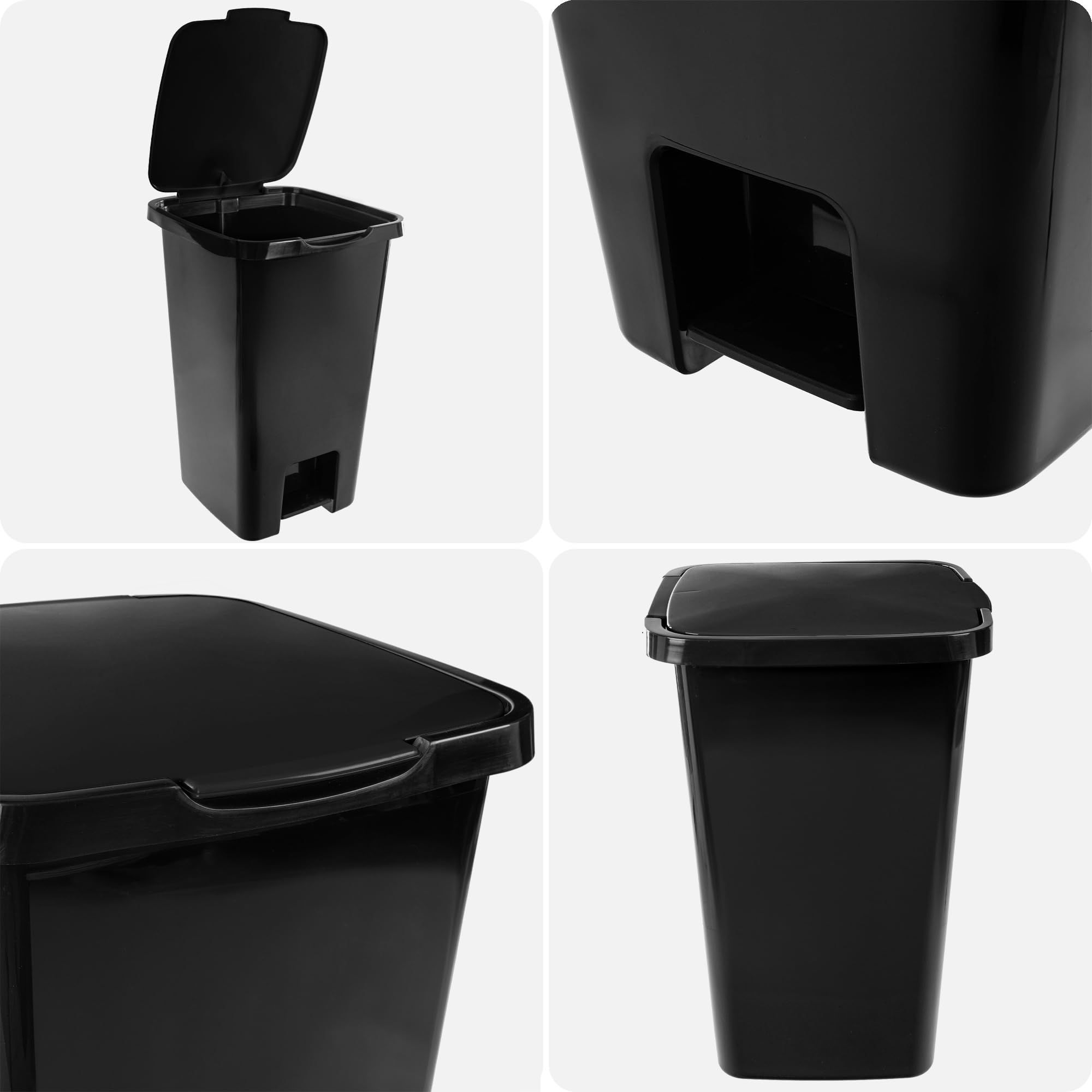 KADAX Cubo de basura con pedal de 45 litros, juego de 4 unidades, con pedal y tapa, cubo de basura grande para separación de basura, cubo de basura de plástico con pedal