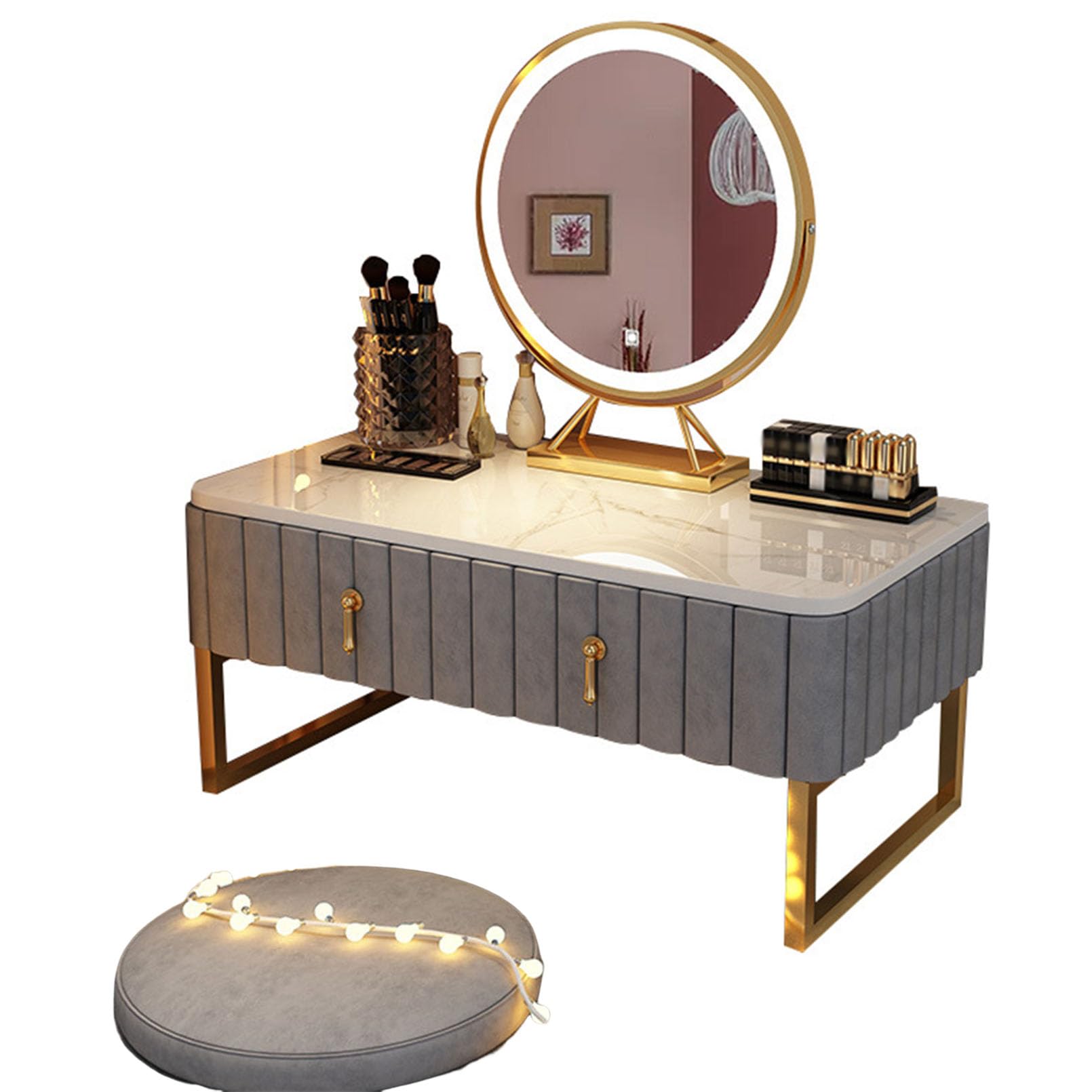 asdchZen Vanity Table With High-Definition Mirror Adjustable Brightness Storage Drawers 3 Color Options Stylish Makeup Station For Bedroom And Dressing Room