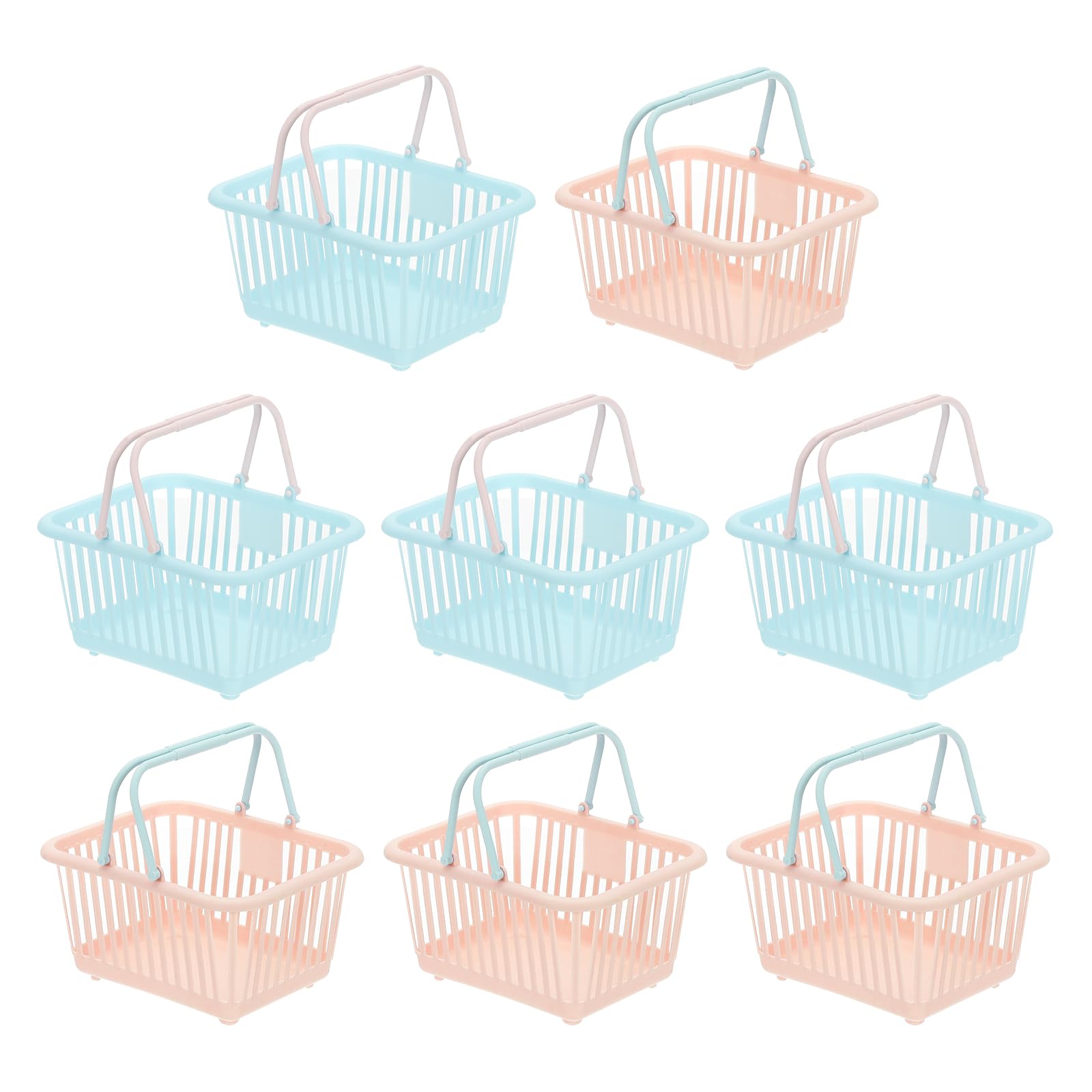 PATIKIL 8 cestini piccoli in plastica, mini cestini per la spesa, con manico, organizer per acqua filtrata per organizzare giocattoli, frutta, verdura, snack, blu, rosa