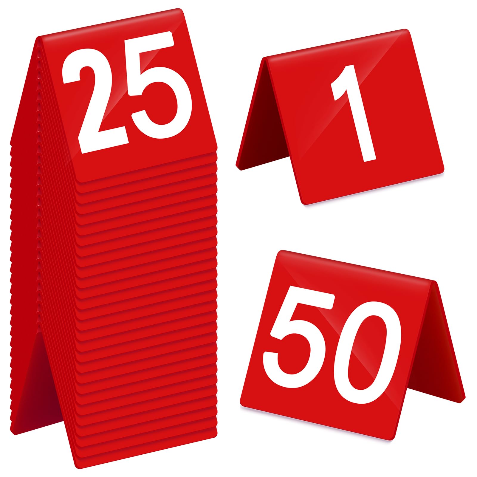 Tuanse Table Numbers 1-50 Acrylic Double Side Numbered Table Tents Restaurant Wedding Number Cards Signs for Banquets Party Wedding Reception(Red)