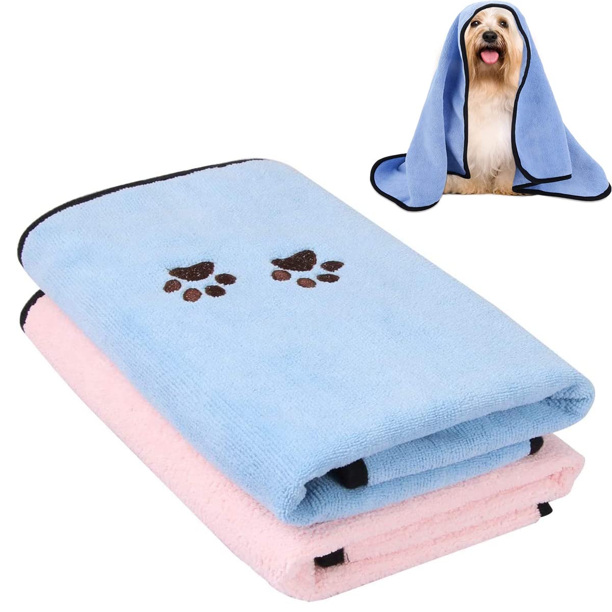 Pet Towels, Microfiber Quick Drying Towel, Cat And Dog Absorbent Towels, Lightweight Durable and Easy to Carry, Great for Bathing and Grooming, for Small, Medium Dogs and Cats, 2pcs