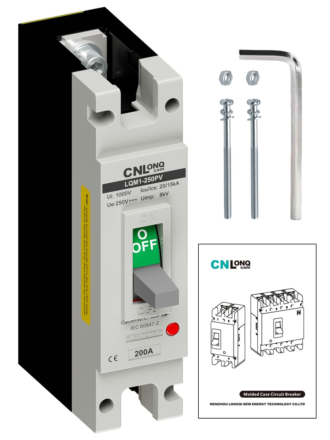 200Amp Molded Case Circuit Breaker MCCB 1 Pole DC250V Battery Disconnect Switch, PV Circuit Breaker Main Switch for Boat, Solar, UPS and Battery