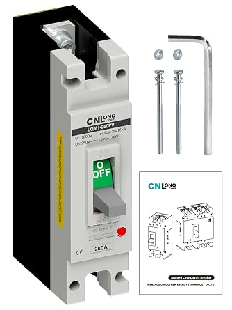 200Amp Molded Case Circuit Breaker MCCB 1 Pole DC250V Battery Disconnect Switch, PV Circuit Breaker Main Switch for Boat, Solar, UPS and Battery