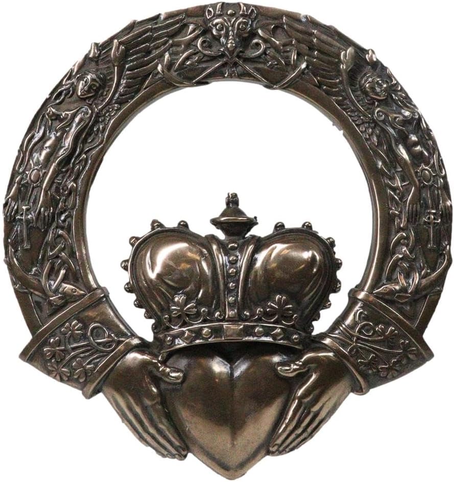 Ebros Royal Celtic Claddagh Ring Wall Plaque Figurine As Symbol Of Love Friendship Loyalty Home Hanging Art Decor Sculpture (Bronze Patina)