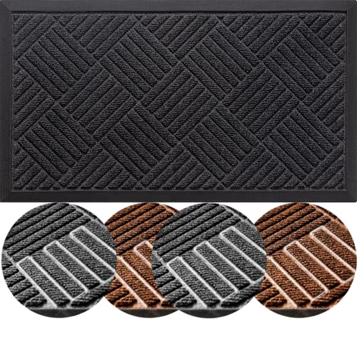 Durable Natural Rubber Front Door Mat, Outdoor and Indoor, Waterproof, Non-Slip, Low-Profile, Easy Clean, Rug Mats for Entry Patio, Garage, Busy Traffic Areas, Heavy Duty Doormat,17x29 (Grey)