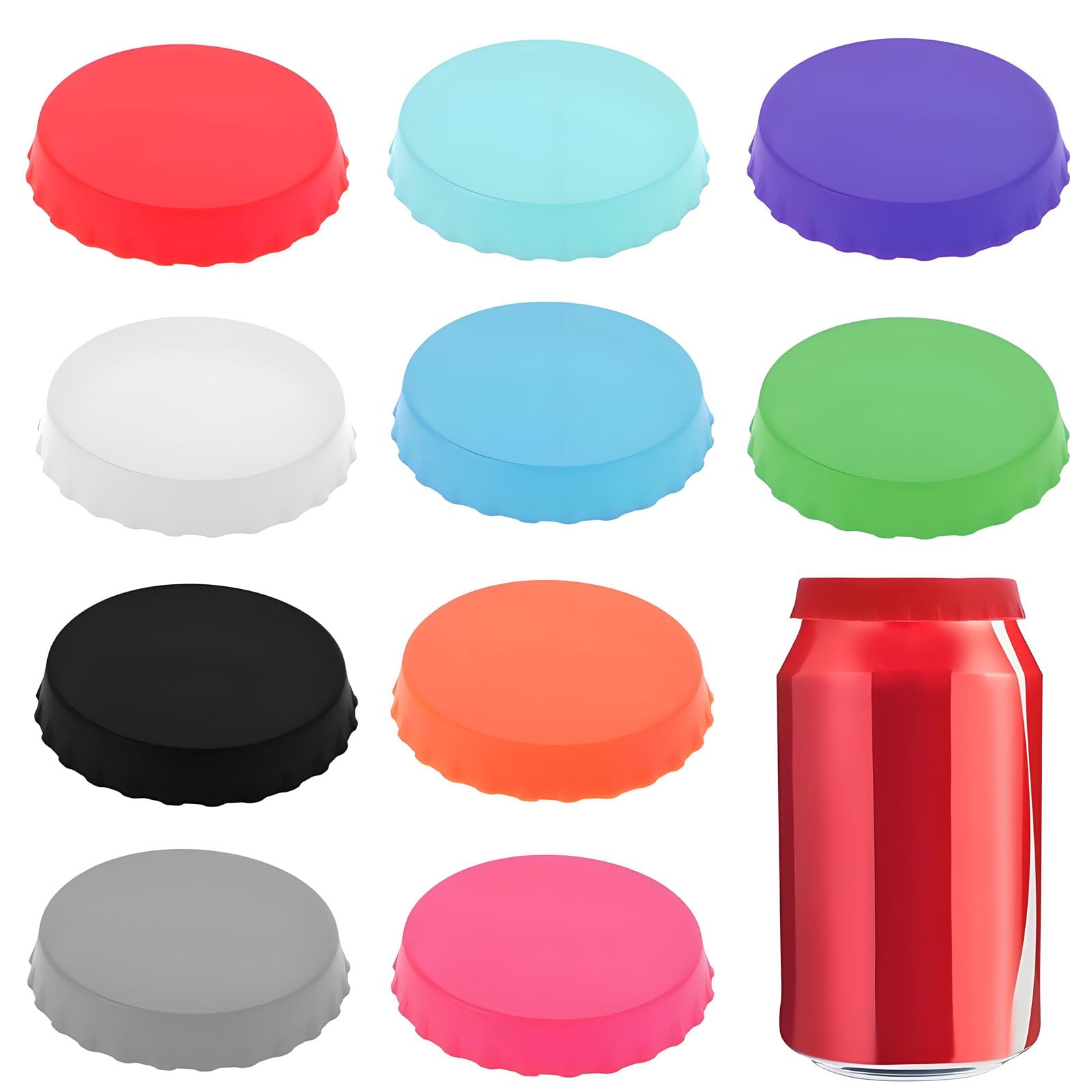 Silicone Beverage Can Lid, 10pcs Standard Size Leak-Proof Food-Grade Can Covers for Beer, Coke, Juice, Energy Drinks - Perfect for Beach, Camping(10 Colours)