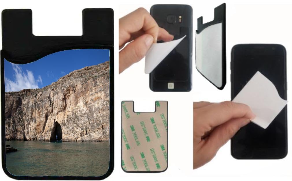 Island Gifting Neoprene Stick-on ID Card Holder for iPhone/Galaxy/Google Android Cases Featuring Image of Insland sea gozo in Malta, cell-sleeve-mas-585