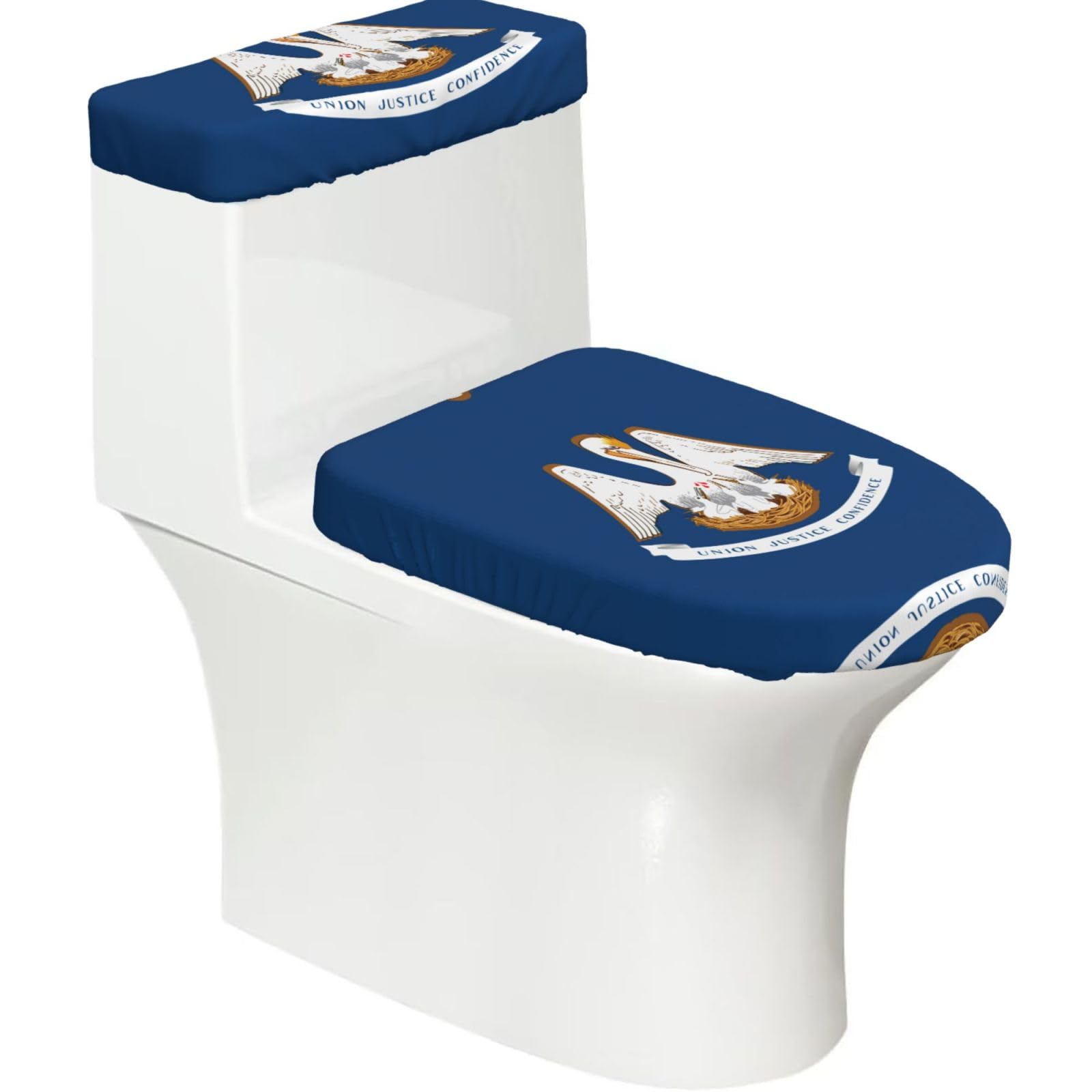 Louisiana State Flag Print Bathroom Decor Toilet Lid Cover And Tank Covers, Restroom Accessories Fits Most Round