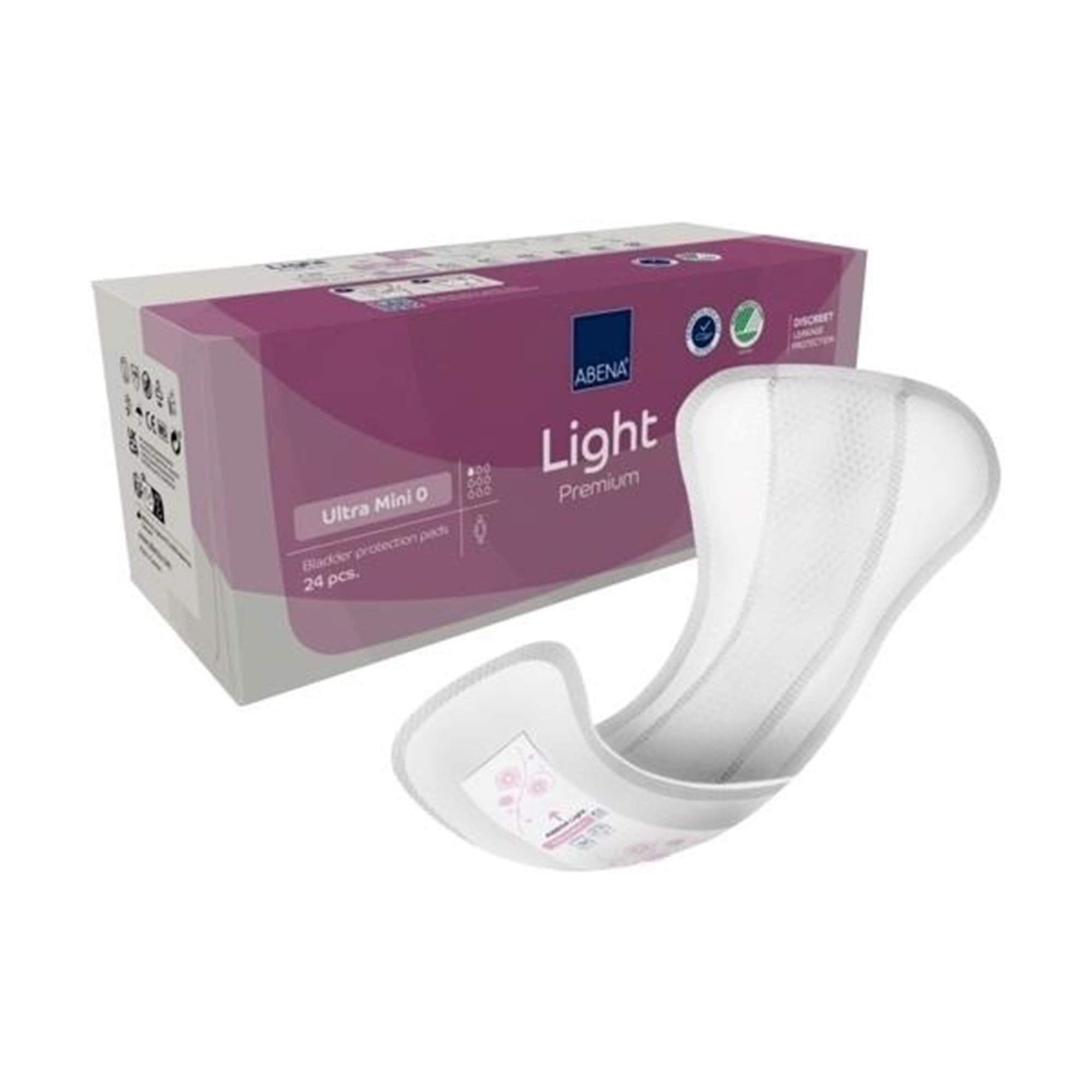 ABENALight Ultra Mini 0 Incontinence Pads Women, 100ml Absorbency, 24 Pack, Panty Liners for Women Long