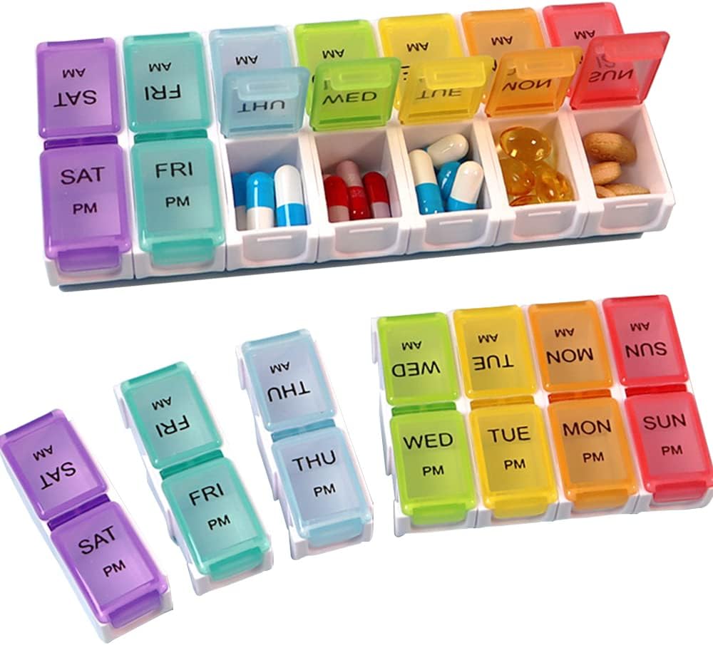 New Weekly Pill Box Organiser, Pill Boxes 7 Day 2 Times a Day with 14