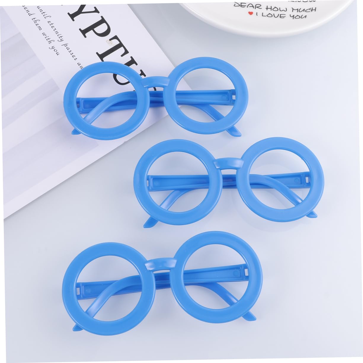 LIFKOME Occhiali da Festa per Bambini 12 Pezzi Montatura Rotonda senza Lenti in Plastica Pp Color Blu Accessorio per Travestimenti e Compleanni
