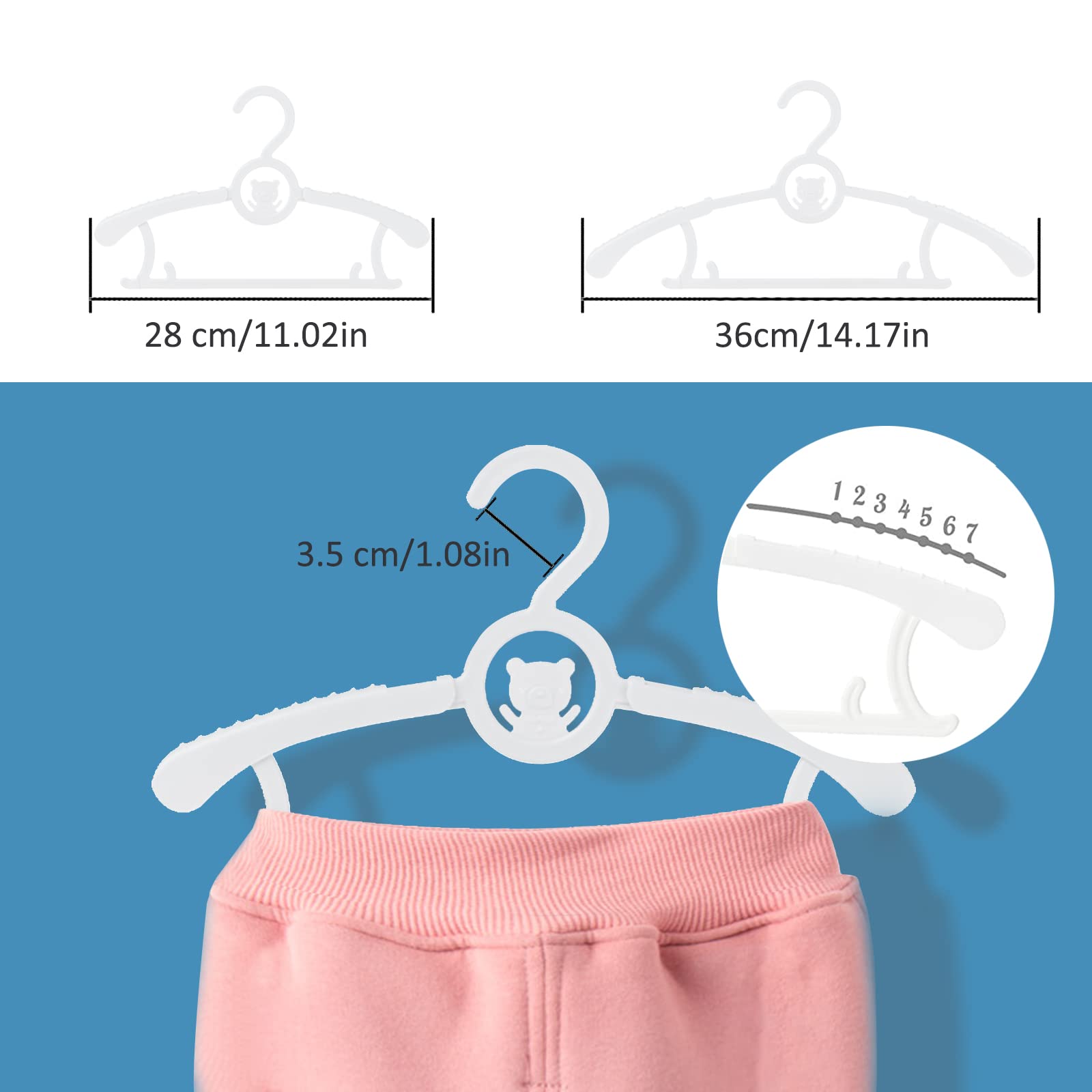 HGYZE Grucce Appendiabiti per Bambini, Stampelle per l’armadio di Neonato e di Ragazzi, 20 Appendini Impilabili Regolabili e Antiscivolo, per Vestiti, Salvaspazio Grucce, Bianco