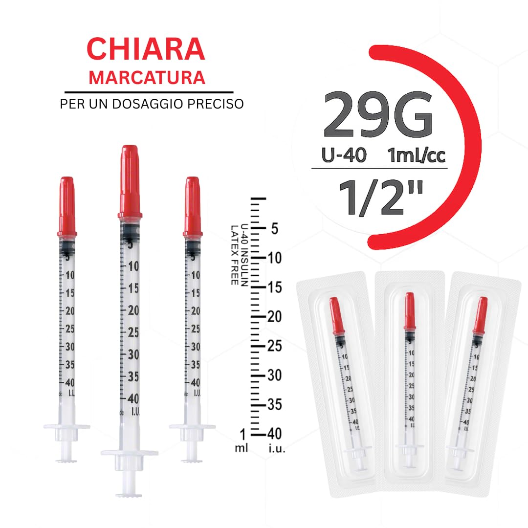 100 pezzi 1ml U40 Plastic Tube 29G x 1/2" (0,33 x 12,7 mm) – Confezionato singolarmente – Per la cura degli animali – Strumenti di misurazione e dosaggio multiuso precisi