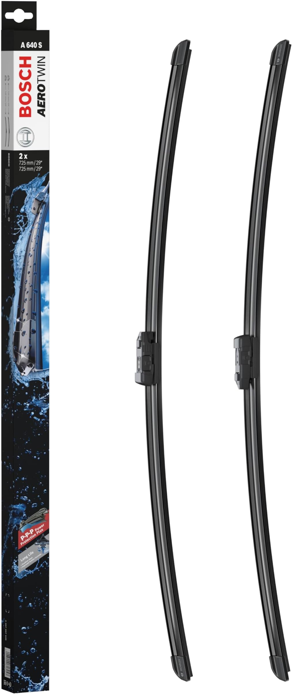 Bosch Aerotwin A 640 S - Front Windscreen Wipers - Set of 2 Replacement Blades - Comes with Pre-assembled Adapter - 2 Blades, 725mm/725mm - Only for left-hand drive (EU)