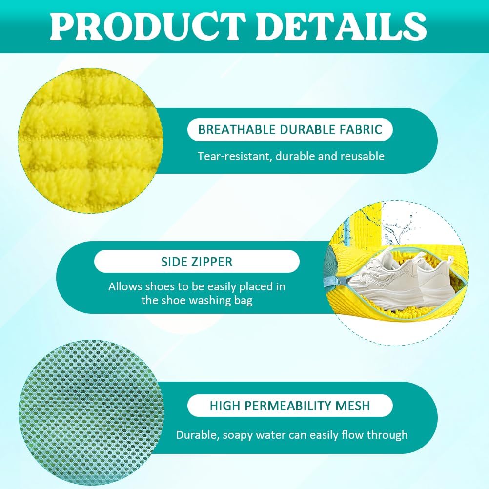 Shoe Washing Machine Bag 2 Pack, 360°Deep Clean Durable Shoes Laundry Bag for Washer and Dryer, Reusable Shoe Cleaner Bags, Sneaker Washing Machine Bag, Yellow - Image 5