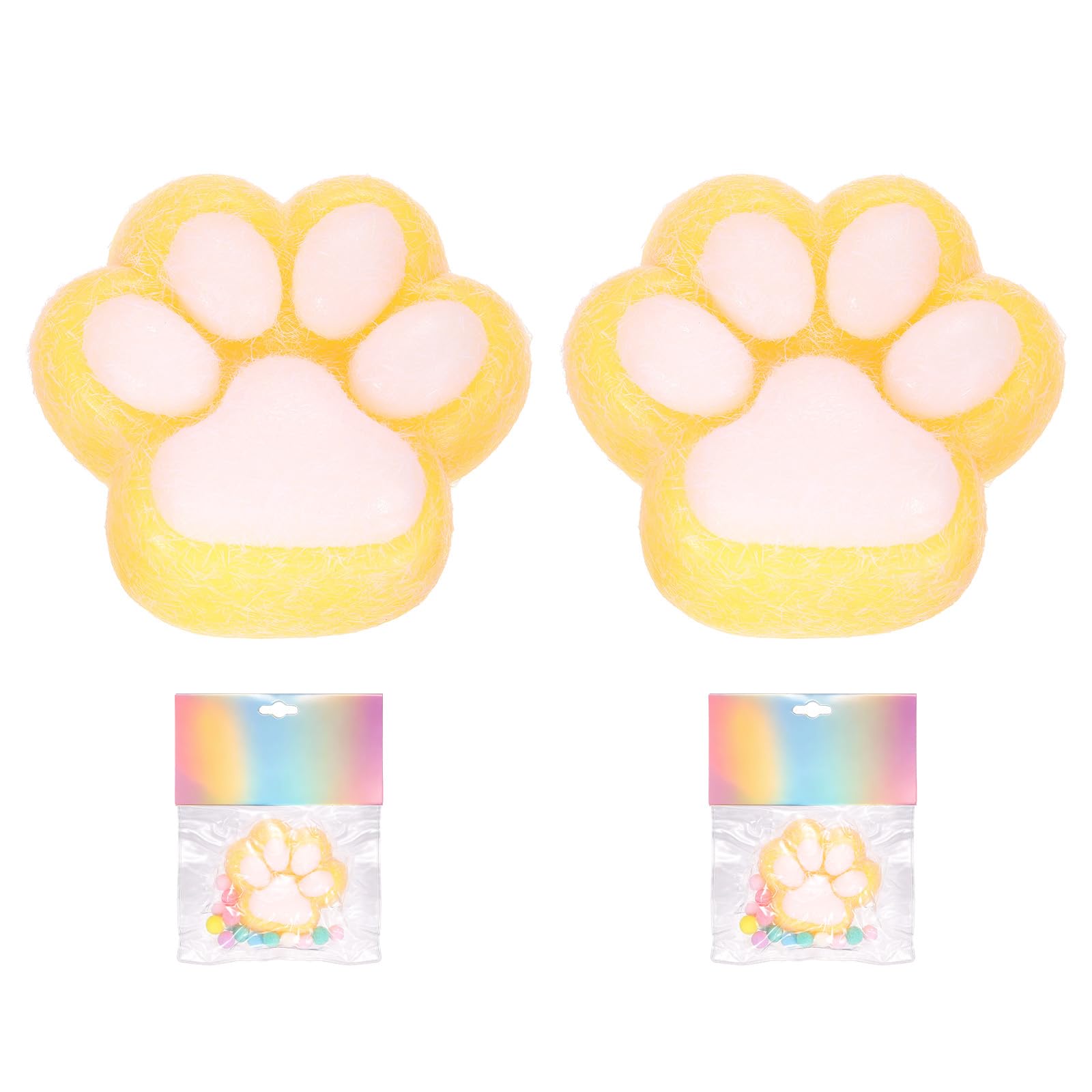 sourcing map 3 Inch Cat Paw Squeeze Toy, Cute Cat Paw Sensory Toy Soft Funny Fidget Toy Perfect for Stress Relieving, Party Favors & Birthday Gifts (Yellow, 2pcs)