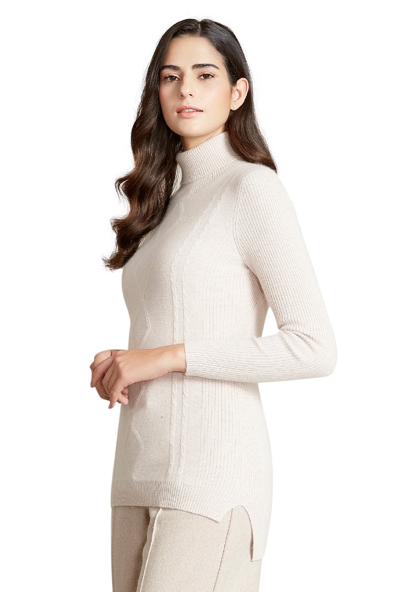 ZHILI Cashmere Sweater Women Turtleneck Beige X-Large
