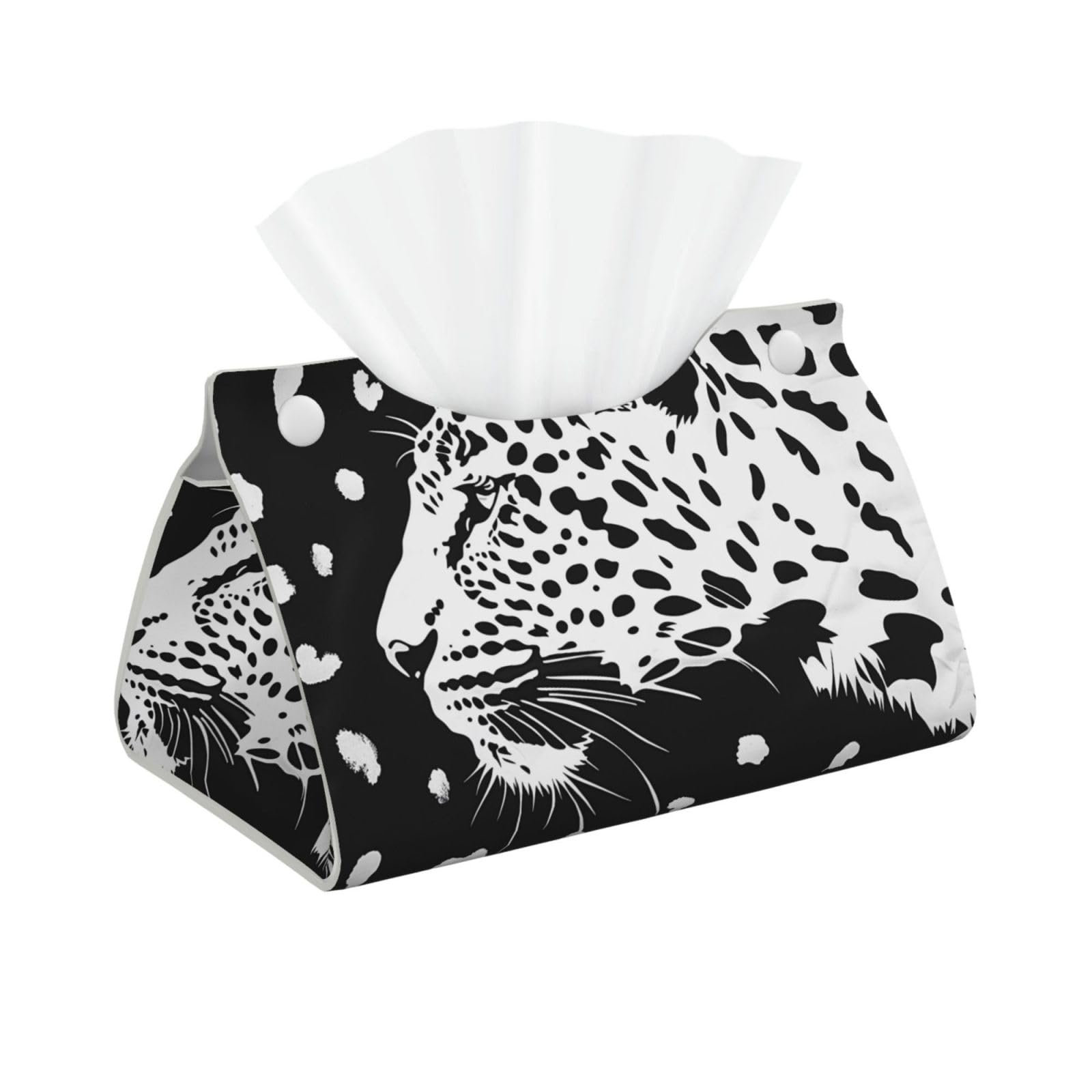 Black Leopard Print Print Tissue Box Cover Foldable Tissue Storage Box Leather Tissue Cube Box Holder for Living Room Bedroom Office Car Home Decor